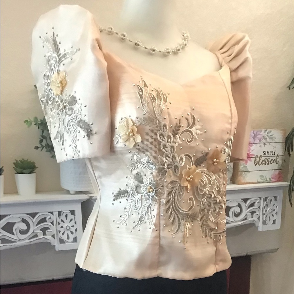 Chic Beige Embroidered Women's Blouse